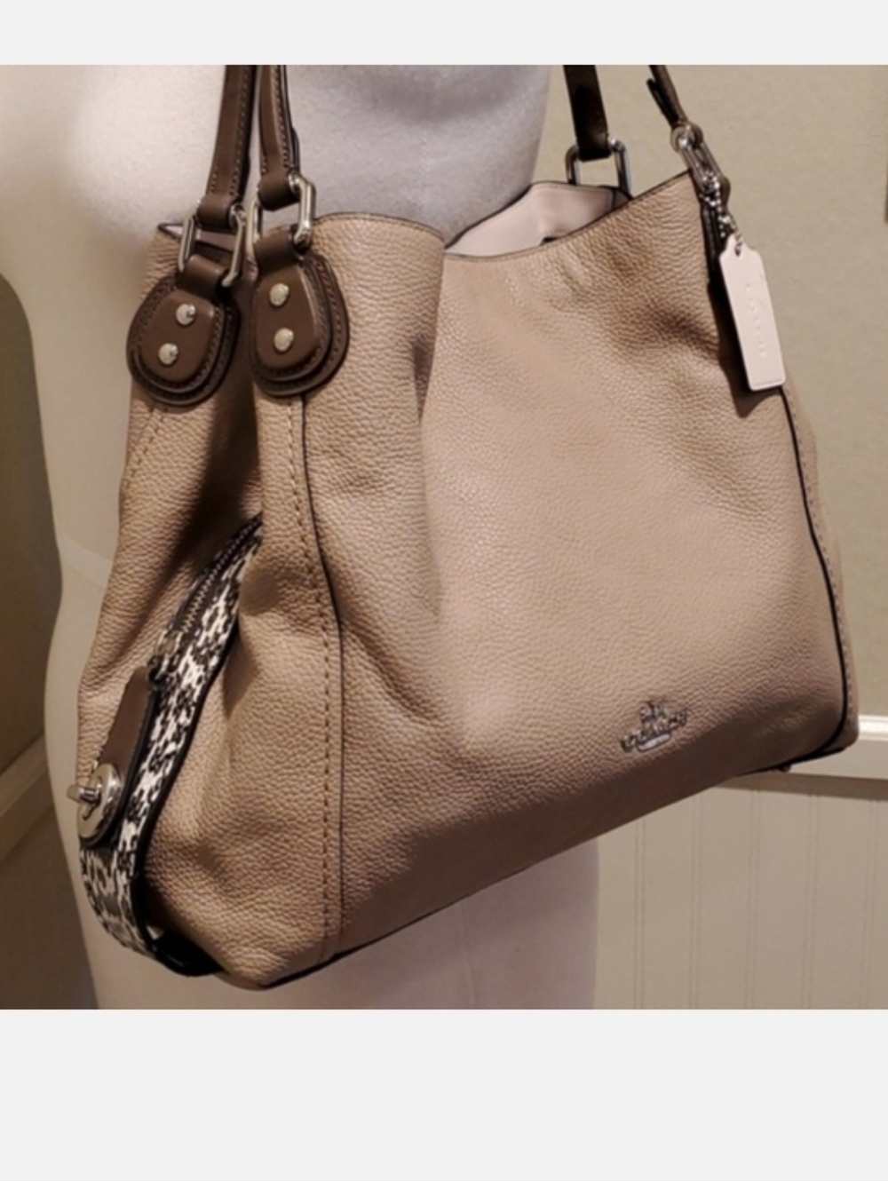 Coach Exotic Snakeskin Trim Edie Shoulder Bag